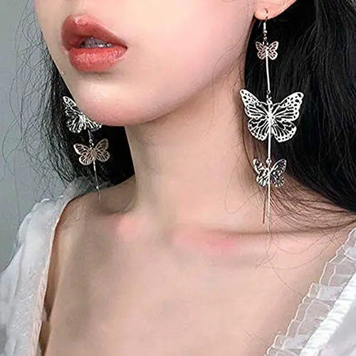 FXmimior Fashion Women Earrings Vintage Silver Butterfly Long Bohemian Long Chain Drop Dangle Earrings Jewelry for Women and Girls FXmimior Fashion Women Earrings Vintage Silver Butterfly Long Bohemian Long Chain Drop Dangle Earrings Jewelry for Women and Girls