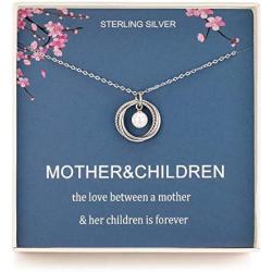 Mom Two Children Necklace, Sterling Silver Three Rings,for Mom,Big Sister and Little Sister and for Mom and Sister