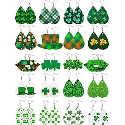 20 Pairs St Patricks Day Faux Leather Earrings Clover Teardrop Dangle Earrings