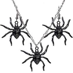 yiwushidaili Vintage Gothic Spider Earrings Necklace Set Punk Style Black Spider Insect Animal Chain Pendant Necklace Dangle Earrings Halloween Party Spider Jewelry for Men Women