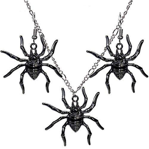 yiwushidaili Vintage Gothic Spider Earrings Necklace Set Punk Style Black Spider Insect Animal Chain Pendant Necklace Dangle Earrings Halloween Party Spider Jewelry for Men Women