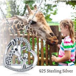 JUSTKIDSTOY 925 Sterling Silver Animal Heart Pendant Keep Me in Your Heart Giraffe Panda Necklace Jewelry Gifts for Women Girlfriend