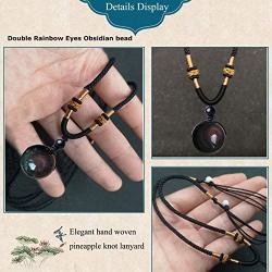 Sinymilk Double Rainbow Eyes Obsidian Stone Pendant Lucky Blessing Beads Amulet