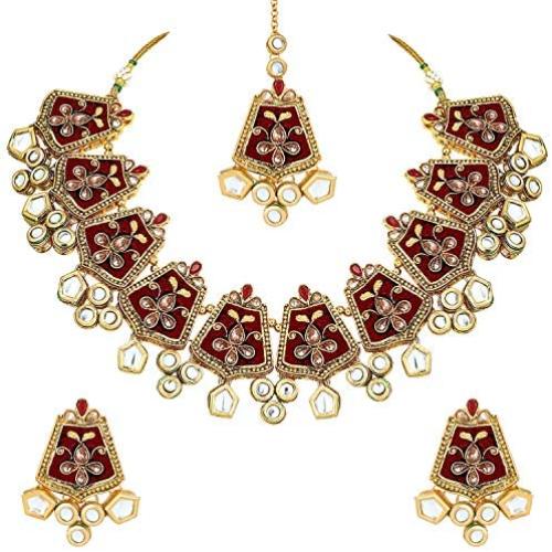 Aheli Fancy Indian Wedding Wear Enamel Necklace Earrings Set Ethnic Traditional Fashion Jewelry for Women