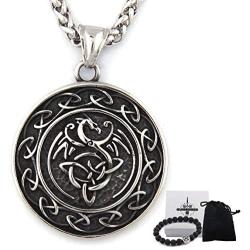GUNGNEER Stainless Steel Triquetra Celtic Knot Dragon Pendant Necklace Keel Chain Power Protection Irish Jewelry