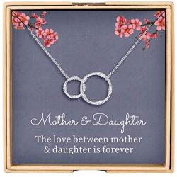 WISHMISS Mom Gifts, Gifts for Mom, 925 Sterling Silver Two Circle Interlocking Necklace for Women