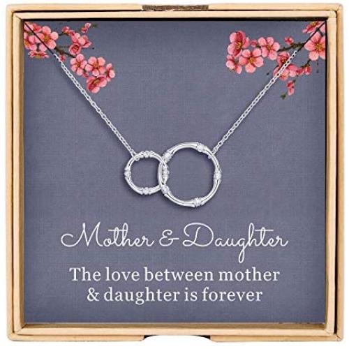 WISHMISS Mom Gifts, Gifts for Mom, 925 Sterling Silver Two Circle Interlocking Necklace for Women