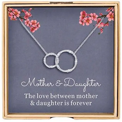 WISHMISS Mom Gifts, Gifts for Mom, 925 Sterling Silver Two Circle Interlocking Necklace for Women WISHMISS Mom Gifts, Gifts for Mom, 925 Sterling Silver Two Circle Interlocking Necklace for Women