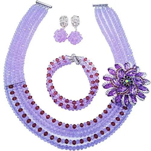aczuv 5 Rows Nigerian Beaded Jewelry Set Women African Wedding Beads Crystal Necklace and Earrings aczuv 5 Rows Nigerian Beaded Jewelry Set Women African Wedding Beads Crystal Necklace and Earrings