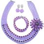 aczuv 5 Rows Nigerian Beaded Jewelry Set Women African Wedding Beads Crystal Necklace and Earrings