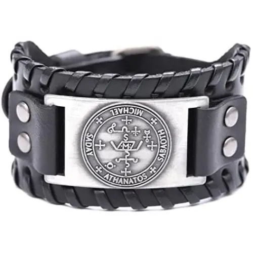 fishhook The Sigil of The Archangel Michael for Protection Courage Power and Strength Bangle Leather Bracelet fishhook The Sigil of The Archangel Michael for Protection Courage Power and Strength Bangle Leather Bracelet