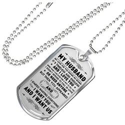 My Husband Dog Tag Necklace Pendant - Mens Jewelry - I Love You - Romantic Birthday Gifts from Wife On Xmas, Valentine, Wedding Anniversary.
