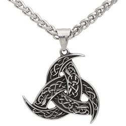 GuoShuang Men Stainless Steel Viking Odins Horn Wolf Pendant Necklace