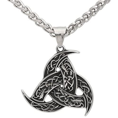 GuoShuang Men Stainless Steel Viking Odins Horn Wolf Pendant Necklace