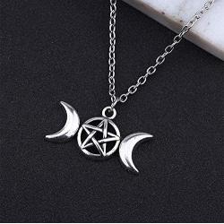 RUIZHEN Fashion 3 Colors Triple Moon Goddess Pendant Necklace Pentacle Pentagram Wiccan Jewelry