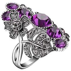 Retro Cocktail Statement Ring Crystal Engagement Wedding Rings Flower and Leaf Rhinestone Band Ring Fashion Jewelry for Women Girl