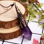Bivei Retro Brass 12 Faceted Prism Chakra Necklace Witch Dowsing Pendulum Gemstone Quartz Point Top Healing Crystal Pendant Divination Reiki Antique Gift