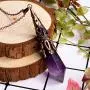 Bivei Retro Brass 12 Faceted Prism Chakra Necklace Witch Dowsing Pendulum Gemstone Quartz Point Top Healing Crystal Pendant Divination Reiki Antique Gift