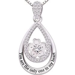 ALOV Jewelry Sterling Silver''You are the only one in my heart'' Cubic Zirconia Pendant Necklace