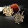 Vintage Mandala Flower Drop Dangle Earring for Women Girl Tribal Hollow Floral Pendant Earrings (Gold)