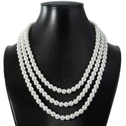 Kalse 3 Strands 4mm Simulated Pearl Choker Chunky Bib Necklace 17 18 19 inch
