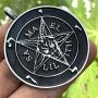 Church of Satan Jewelry The Sigil of Baphomet SAMAEL-LILITH Inverted Pentacle Pentagram Star Satanic Devil LaVeyan Satanism Wicca Witchcraft Pewter Mens Pendant Necklace charm men w Black PVC Cord
