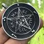 Church of Satan Jewelry The Sigil of Baphomet SAMAEL-LILITH Inverted Pentacle Pentagram Star Satanic Devil LaVeyan Satanism Wicca Witchcraft Pewter Mens Pendant Necklace charm men w Black PVC Cord