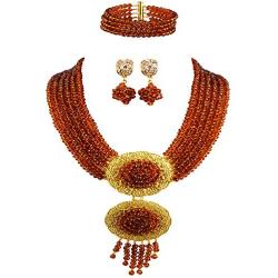acuzv 6 Rows African Necklaces for Women Nigerian Beads Jewelry Set Wedding Bridal Party Jewelry Sets