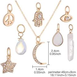 Lux Accessories Crescent Moon Celestial Crystal Hamsa Star Evil Eye Peave Amulet Interchangable Necklace Set