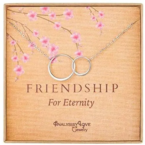 Friendship for Eternity Necklace - Sterling Silver Interlocking Infinity 2 Circle Necklace Gift Jewelry for Best Friend