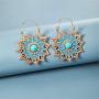 DAMLENG Unique Handmade Blue Boho Vintage Gypsy Mandala Flower Dangle Earrings for Women Girls Ethnic Tribal Retro Turquoise Geometry Hollow Leaf Jewelry Drop Earrings
