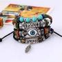 TOMLEE Evil Eye Bracelet Bohemian Genuine Leather Charm Bracelet for Women Men Vintage Multilayer Adjustable Rope Beaded String Bracelets Handmade Braid Knot Jewelry