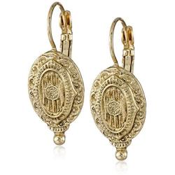 1928 Jewelry Brass Antique Inspired Oval Drop Earrings