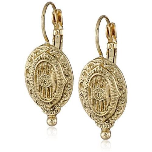 1928 Jewelry Brass Antique Inspired Oval Drop Earrings