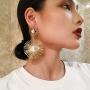 Exaggerated Big Drop Earrings for Women Big Pearl Round Dangle Earrings Wild Sun Earrings Female Fashion Jewelry