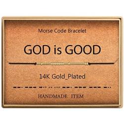 Morse Code Bracelet 14k Gold Plated Beads on Silk Cord Secret Message GOD is Good Bracelet Gift Jewelry for Her