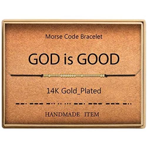 Morse Code Bracelet 14k Gold Plated Beads on Silk Cord Secret Message GOD is Good Bracelet Gift Jewelry for Her