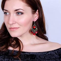 BaubleStar Bohemian Chandelier Dangle Earrings with Disc Charms Drop Lightweight Filigree for Women Girls