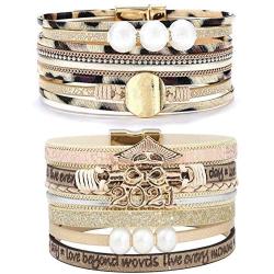 Wovanoo Leather Wrap Bracelet for Women Graduation Gifts 2pcs Multilayer Magnetic Buckle Cuff Bracelet 2021 School Graduation Birthday Gift for Her