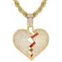 TSANLY Broken Heart Pendant Necklace Hip Hop CZ Fully Iced Out Bling CZ Diamond 24K White Gold Plated with 24'' Stainless Rope Chain