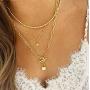Blufly Layered Boho Lock Star Pendant Necklaces Gold Bar Circle Round Chunk Necklace Chain Toggle Beaded Choker Necklaces Sweater Necklaces Jewelry for Women and Girls