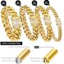 willtx Gold Cuban Link Chain Necklace or Bracelet for Men Boys Rapper Biker Hip Hop Jewelry Thick Curb Links with Design Box Clasp