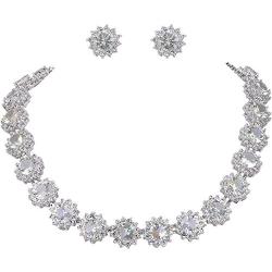 EVER FAITH Elegant Star Round Prong CZ Birthstone Necklace Earrings Set