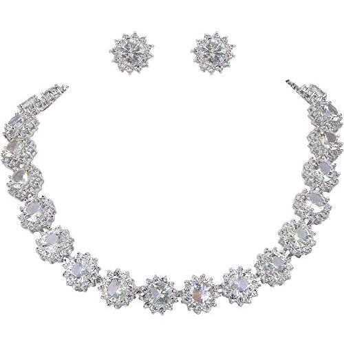 EVER FAITH Elegant Star Round Prong CZ Birthstone Necklace Earrings Set