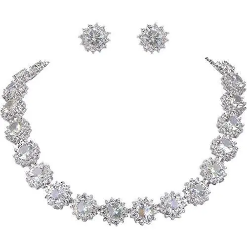 EVER FAITH Elegant Star Round Prong CZ Birthstone Necklace Earrings Set EVER FAITH Elegant Star Round Prong CZ Birthstone Necklace Earrings Set