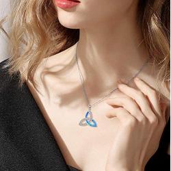 POPLYKE Celtic Knot Necklace for Women Sterling Silver Created Blue Opal Pendant Irish Infinity Love Jewelry Gifts for Girls