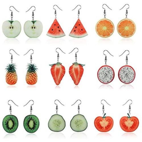 ZRosse 9 PCS Summer Food Fruit Drop Earrings for Women Girls Acrylic Funny Cute Fruit Style Earrings Jewelry