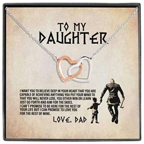 From Viking Dad To My Daughter I Want You To Believe Deep In Your Heart Joined Interlocking Hearts Pendant Necklace; Gift for Birthday,Christmas,Valentines Day,Mothers day,Fathers Day,Thanksgiving
