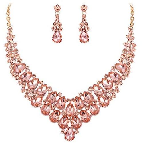 EVER FAITH Womens Wedding Jewelry Set Stunning Rhinestone Crystal Teardrop Bridal Necklace Earrings Set