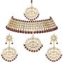 Aheli Faux Kundan Pearl Necklace with Earring Maang Tikka Indian Traditional Bollywood Fashion Jewelry Set for Women